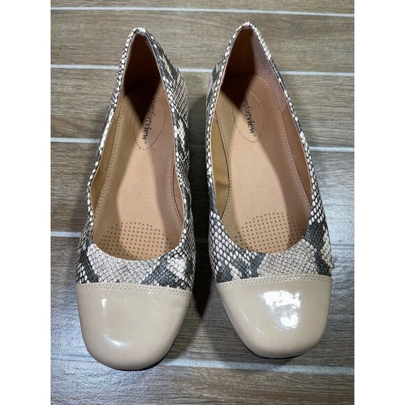 Comfortview Womens Snakeskin Pattern & Beige Cap Toe Flats Size 8 Wide width - Picture 1 of 9